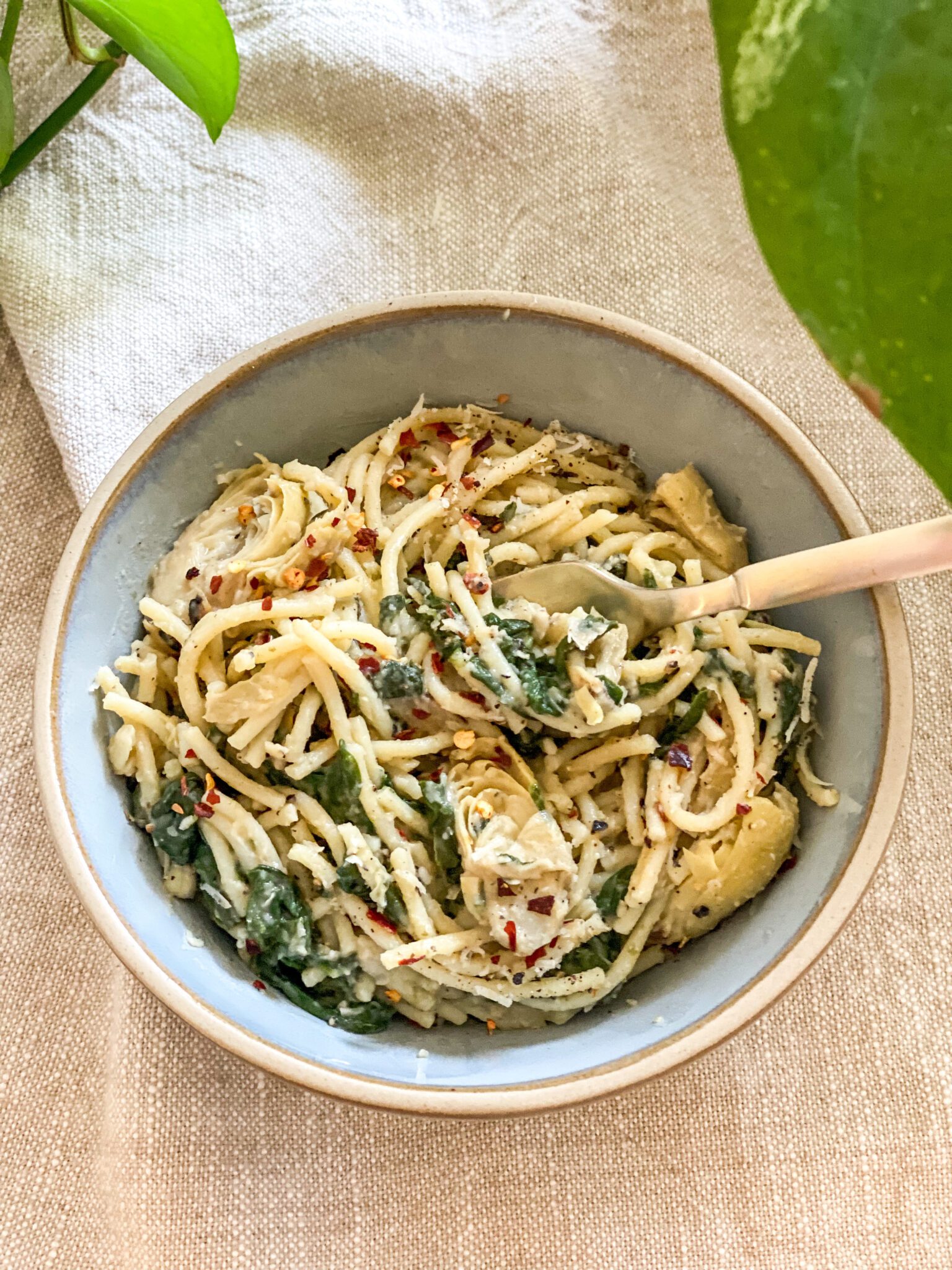 Artichoke and Spinach Pasta • Consciously Vegan